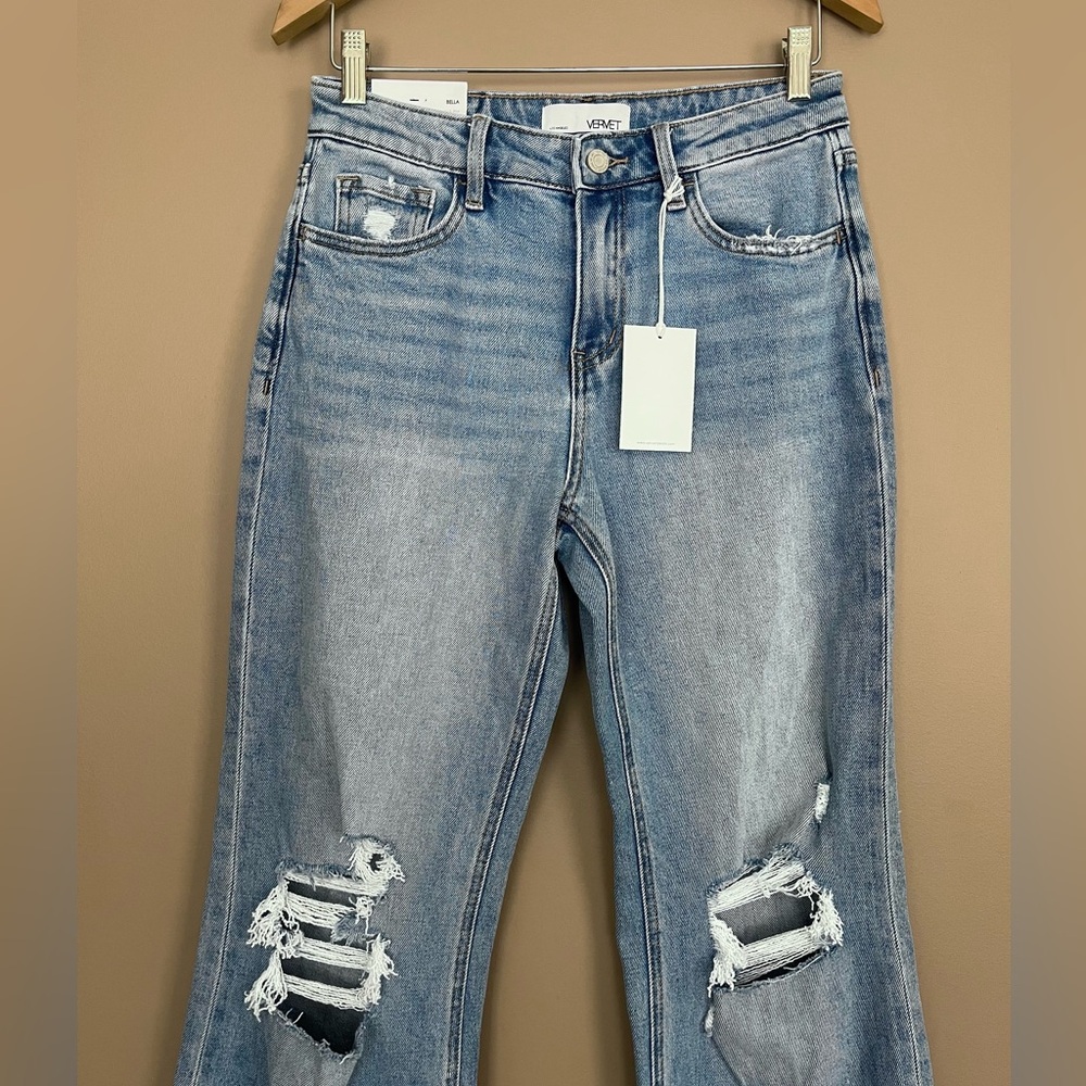 {Vervet} Bella High-Rise Flare Distressed Jeans in Blue - Womens 27 - NWT - Picture 2 of 13